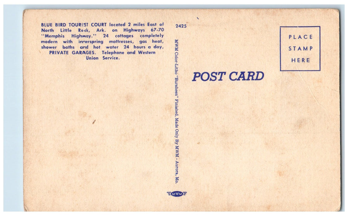 c1940s Blue Bird Tourist Court Exterior Memphis Highway Arkansas AK Postcard