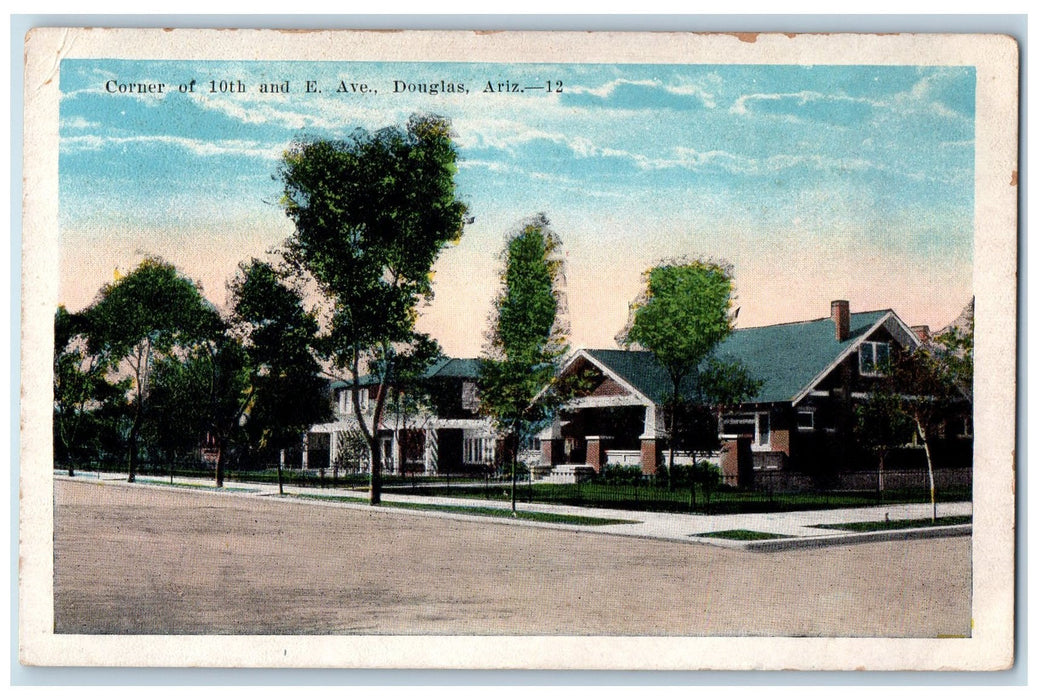 c1920s Corner Of 10th And East Avenue Douglas Arizona AZ Unposted Trees Postcard