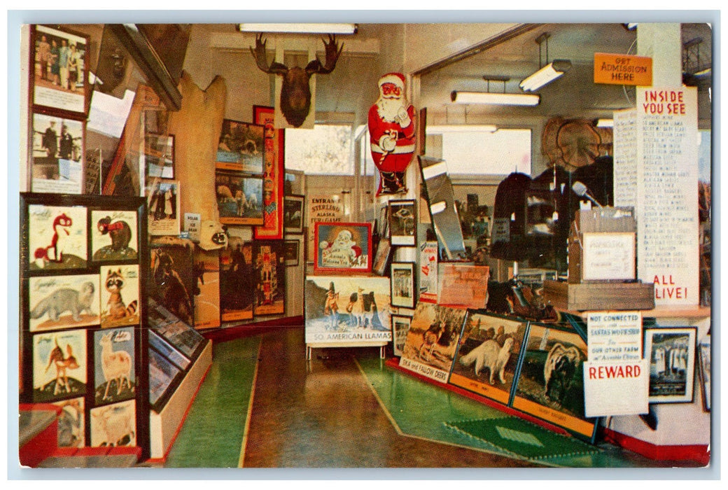 c1960's Entrance Lobby Sterling Alaska Fur & Games Farms Lake Placid NY Postcard