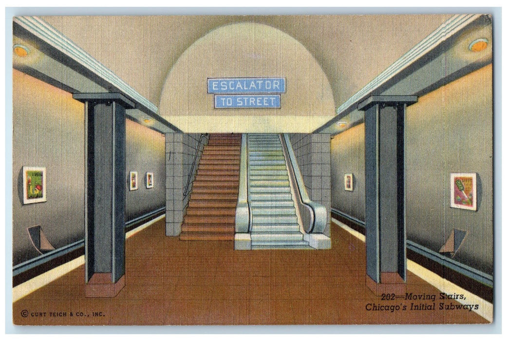 c1940s Moving Stairs Chicago's Initial Subways View Chicago Illinois IL Postcard