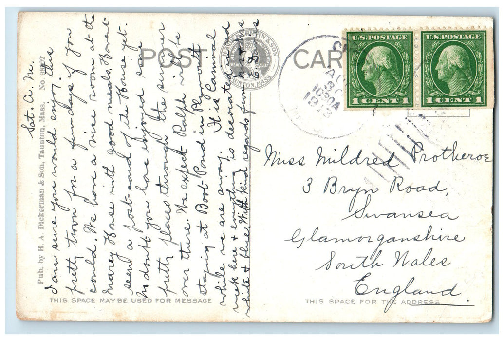 1913 A Pretty Bit Of Onset Fifth Avenue Wareham Massachusetts MA Posted Postcard
