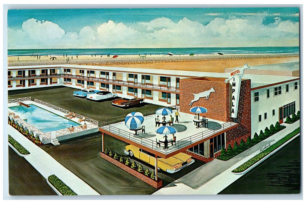 c1960s Impala Motel Interior Swimming Pool Scene Ocean City NJ Unposted Postcard