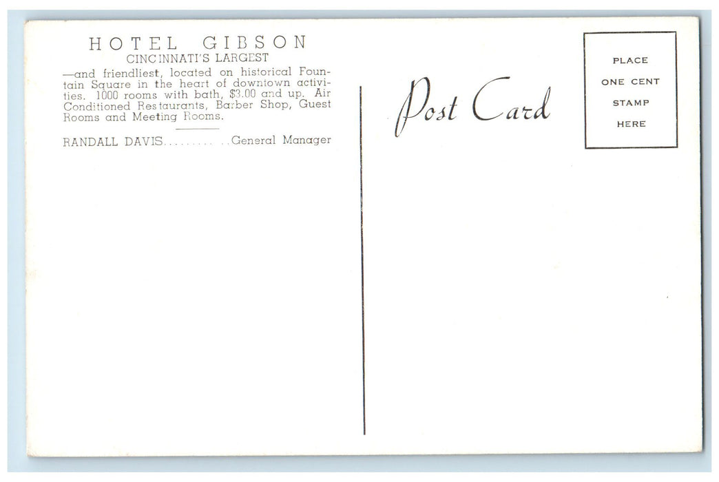 c1960s Hotel Gibson Exterior Roadside Scene Cincinnati Ohio OH Unposted Postcard