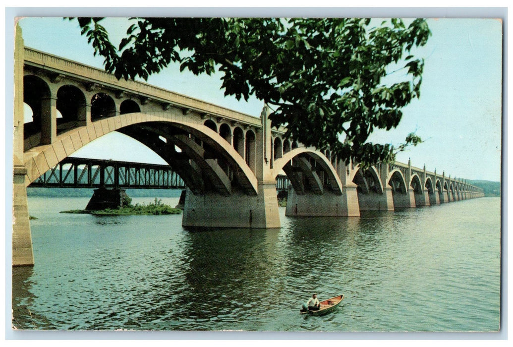 1959 Wrightsville Columbia Bridge Susquehanna River York County PA Boat Postcard