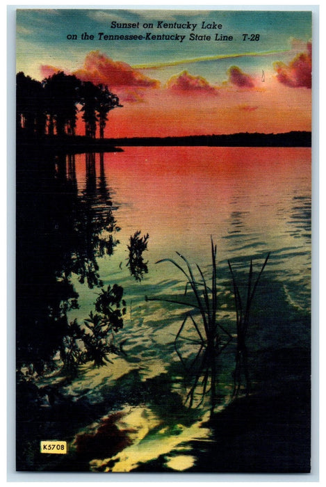 c1940s Sunset On Kentucky Lake On The Tennessee Kentucky State Line KY Postcard