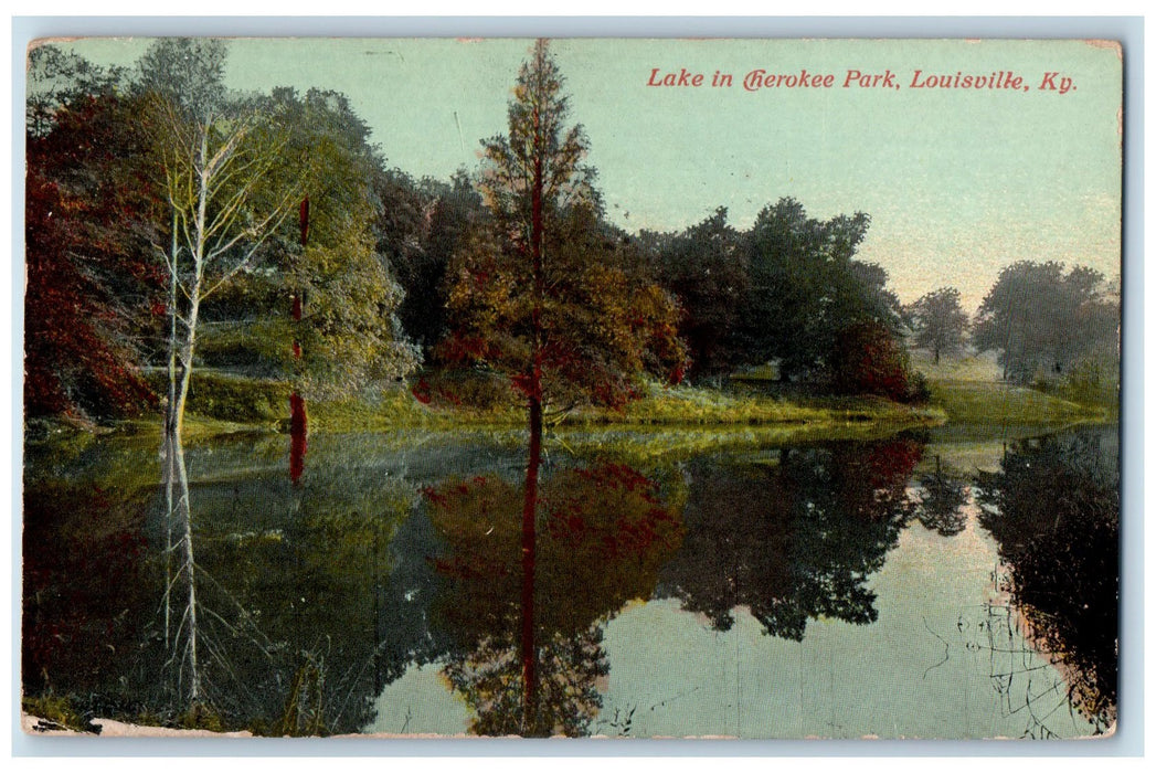 1912 Lake In Cherokee Park Tree Scene Louisville Kentucky KY Posted Postcard