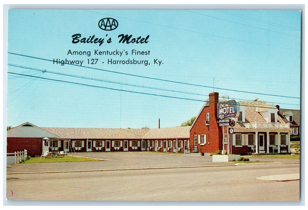 c1960's Bailey's Motel Exterior Roadside Scene Harrodsburg KY Unposted Postcard