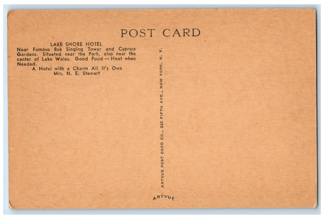 c1920's Lake Shore Hotel Restaurant Road Building Lake Wales Florida FL Postcard