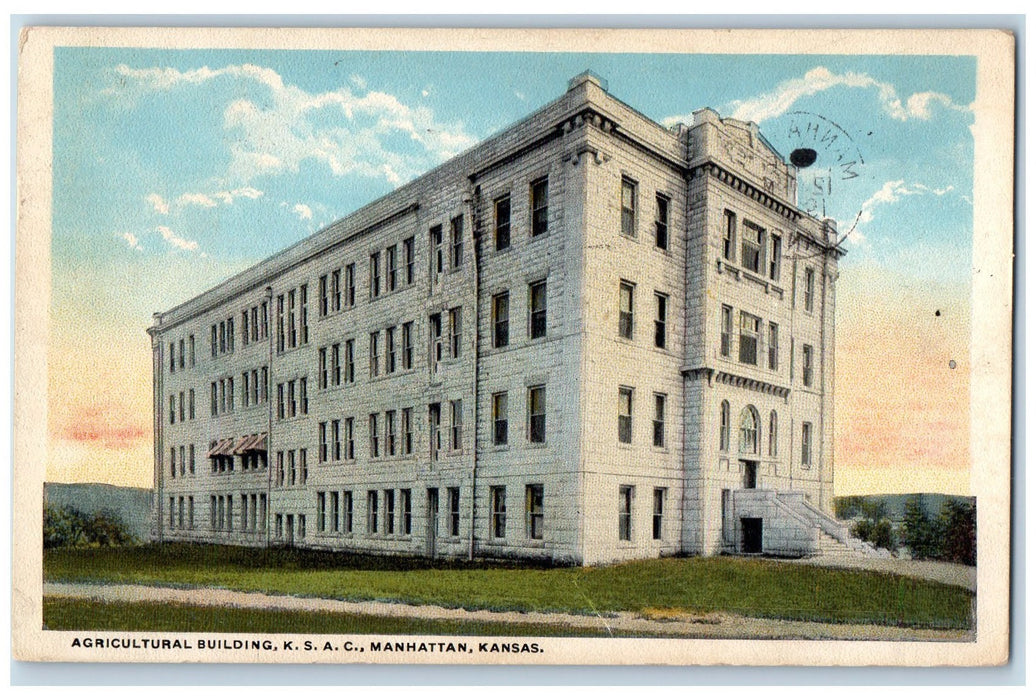 1922 Agricultural Building KSAC Entrance Stairs Manhattan Kansas KS Postcard