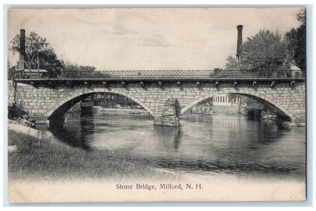 1908 Stone Bridge Lake River Towers Milford New Hampshire NH Posted Postcard