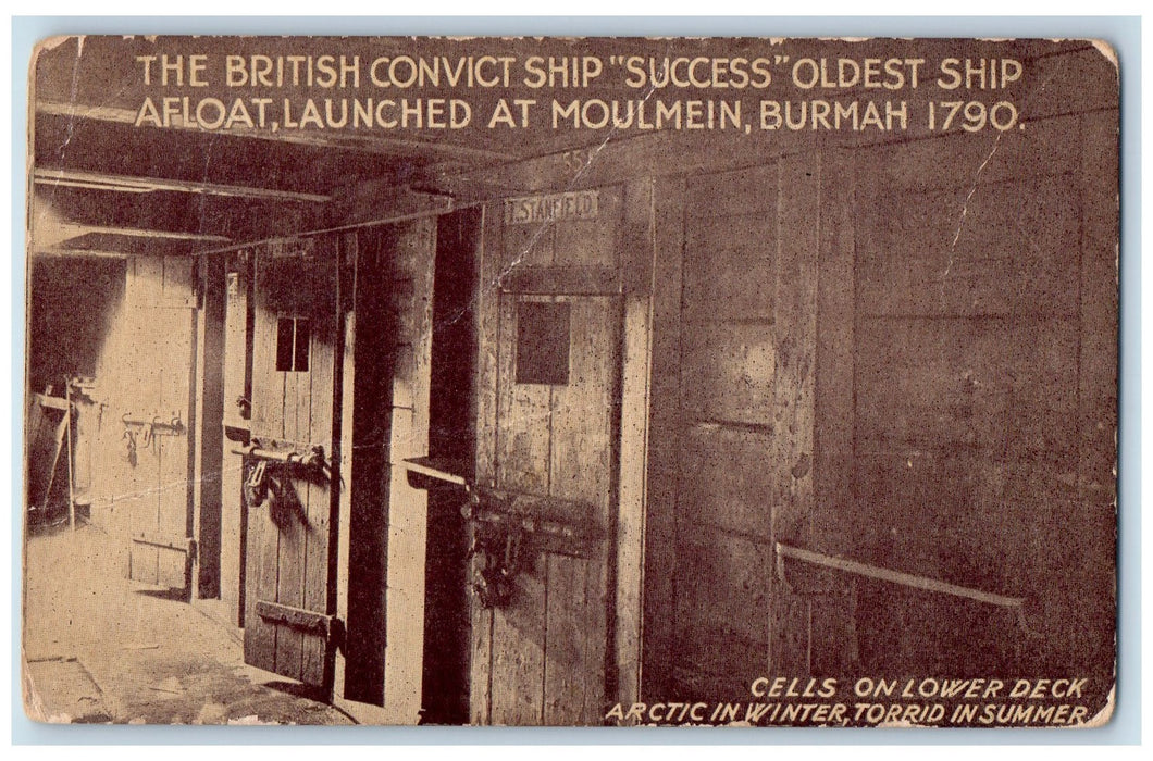 c1950's British Convict Ship Success Oldest Ship Afloat Moulmein Burmah Postcard