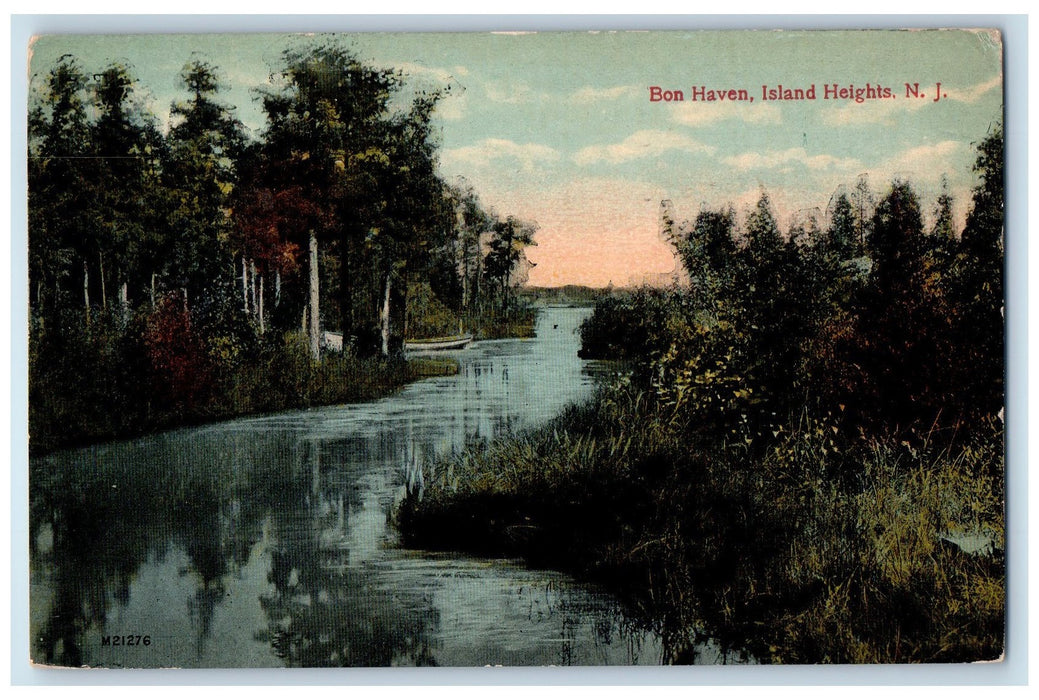 c1950's Bon Haven Lake River Boat Grove Island Heights New Jersey NJ Postcard