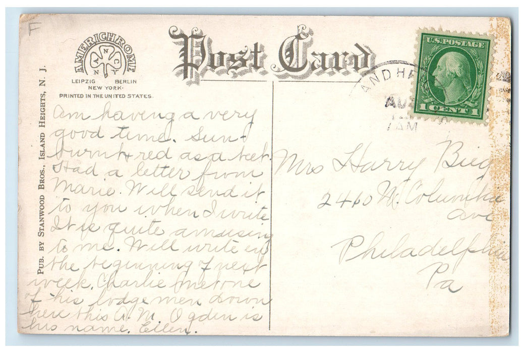 c1950's Bon Haven Lake River Boat Grove Island Heights New Jersey NJ Postcard