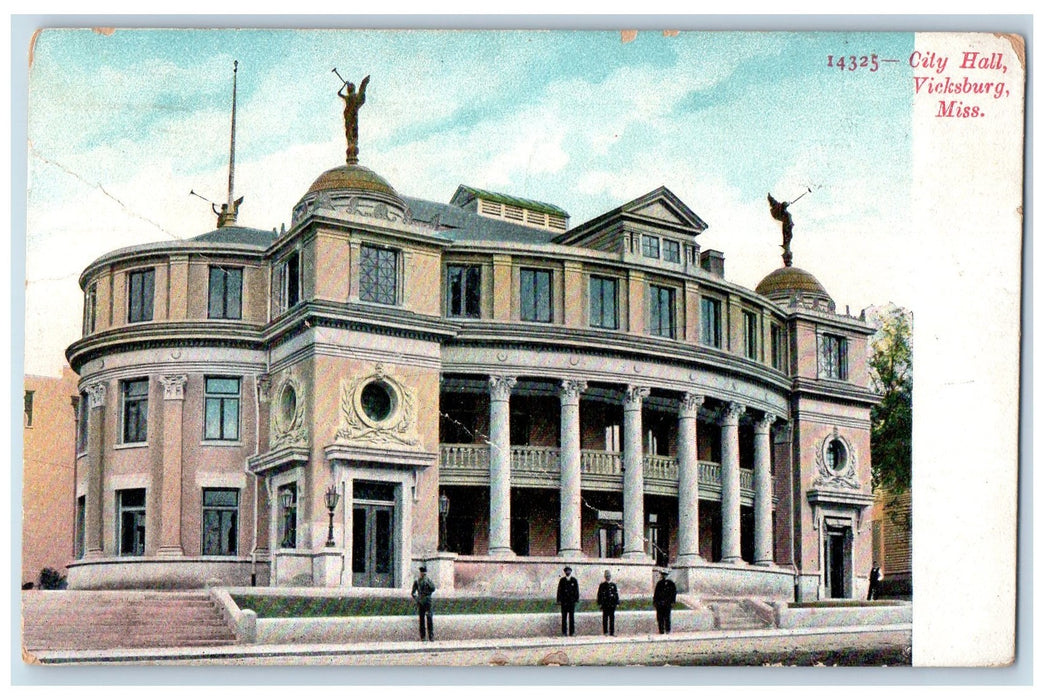 1906 City Hall Building Statue Man Standing Vicksburg Mississippi MS Postcard