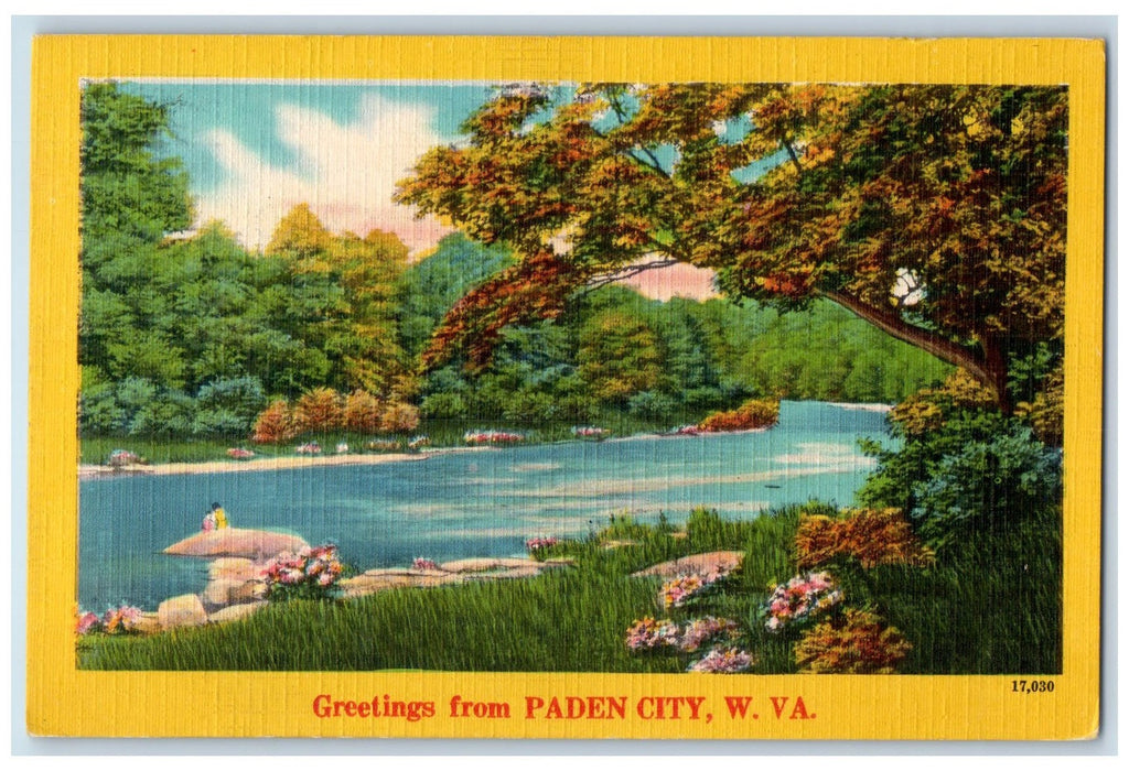 c1940's Greetings From Paden City Lake River Grove West Virginia WV Postcard