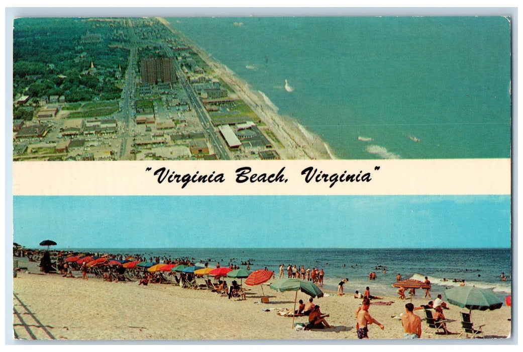 1975 Virginia Beach Multiple View Swimming Crowd Virginia VA Unposted Postcard