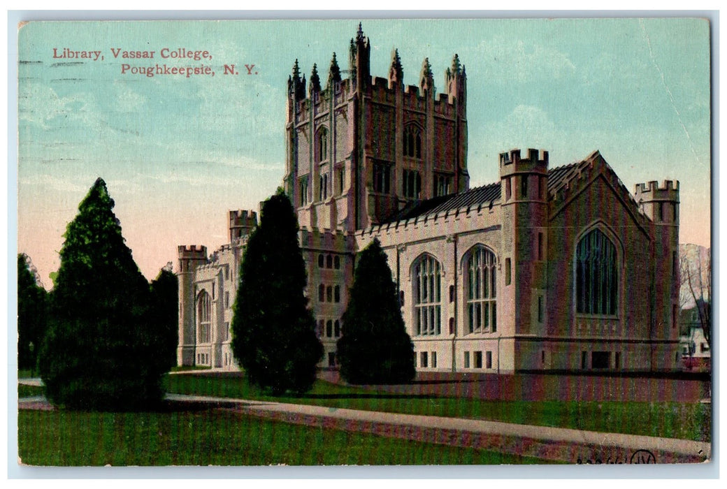 1913 Library Vassar College Building Tower PoughKeepsie New York NY Postcard