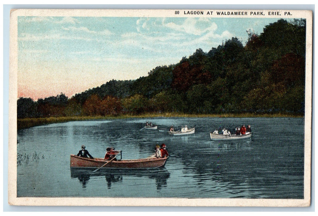 1920 Lagoon At Waldameer Park Tourists Boating Erie Pennsylvania PA Postcard