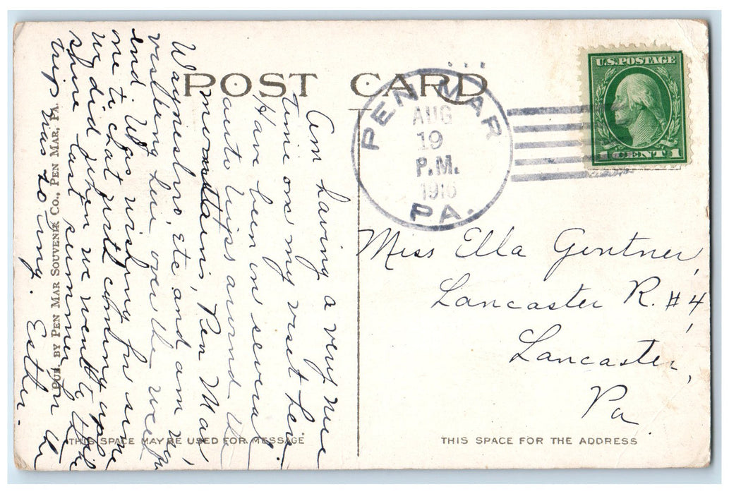 1916 Buena Vista Hotel Restaurant Blue Ridge Mountains Pennsylvania PA Postcard