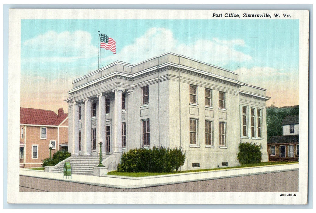 c1940 Post Office Building Sistersville View West Virginia WV Unposted Postcard