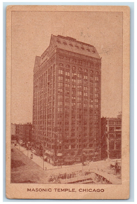 c1920 Masonic Temple Building Road Carriage Chicago Illinois IL Posted Postcard