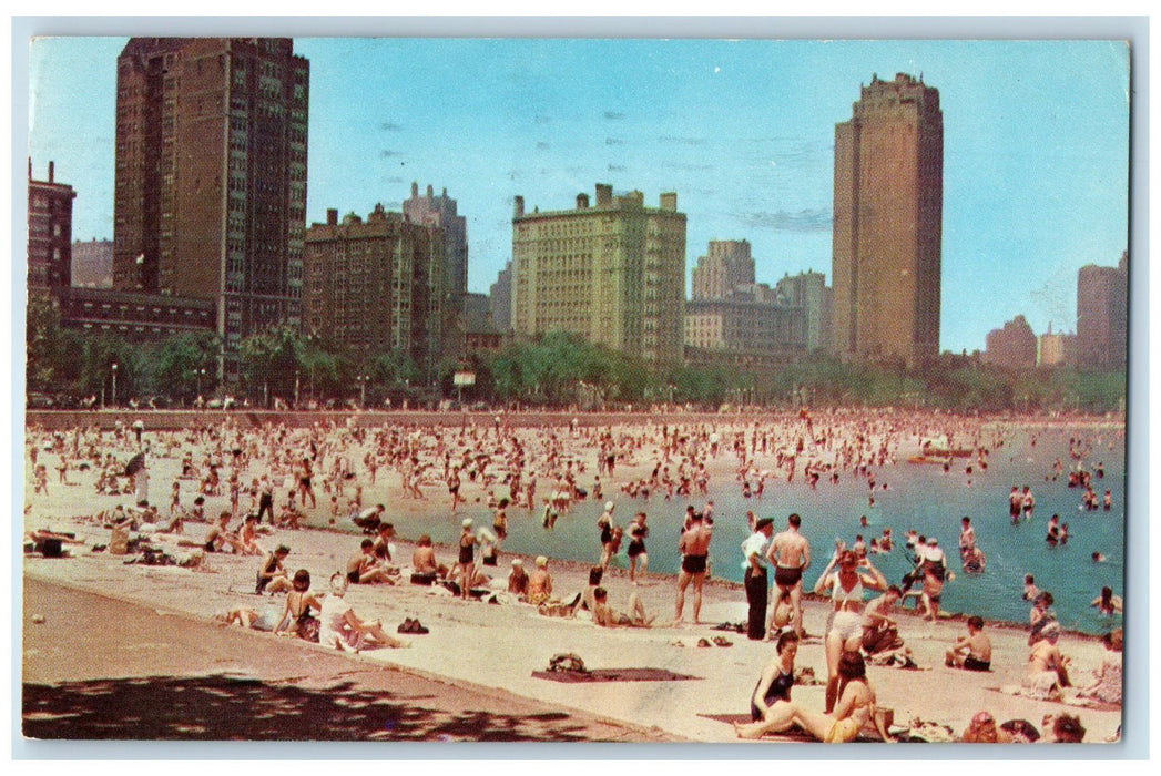 1958 Oak Street Beach Michigan Lake Chicago Beautiful City Illinois IL Postcard