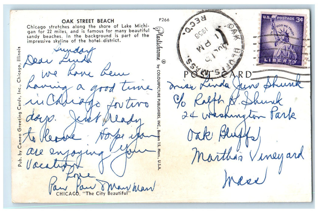 1958 Oak Street Beach Michigan Lake Chicago Beautiful City Illinois IL Postcard