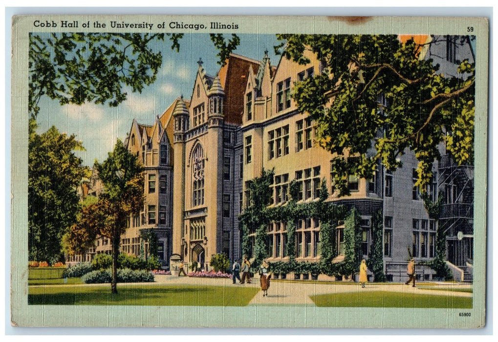 1946 Cobb Hall Of The University Building Pathways Chicago Illinois IL Postcard
