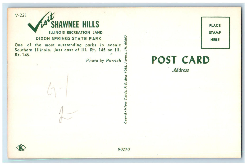 c1950 Shawnee Hills Illinois Recreation Land Dixon Spring State Park IL Postcard