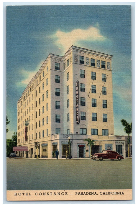 c1920's Hotel Constance Building Restaurant Cars Pasadena California CA Postcard