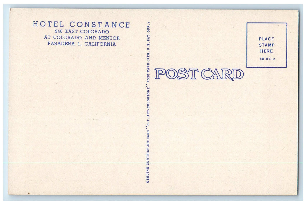c1920's Hotel Constance Building Restaurant Cars Pasadena California CA Postcard