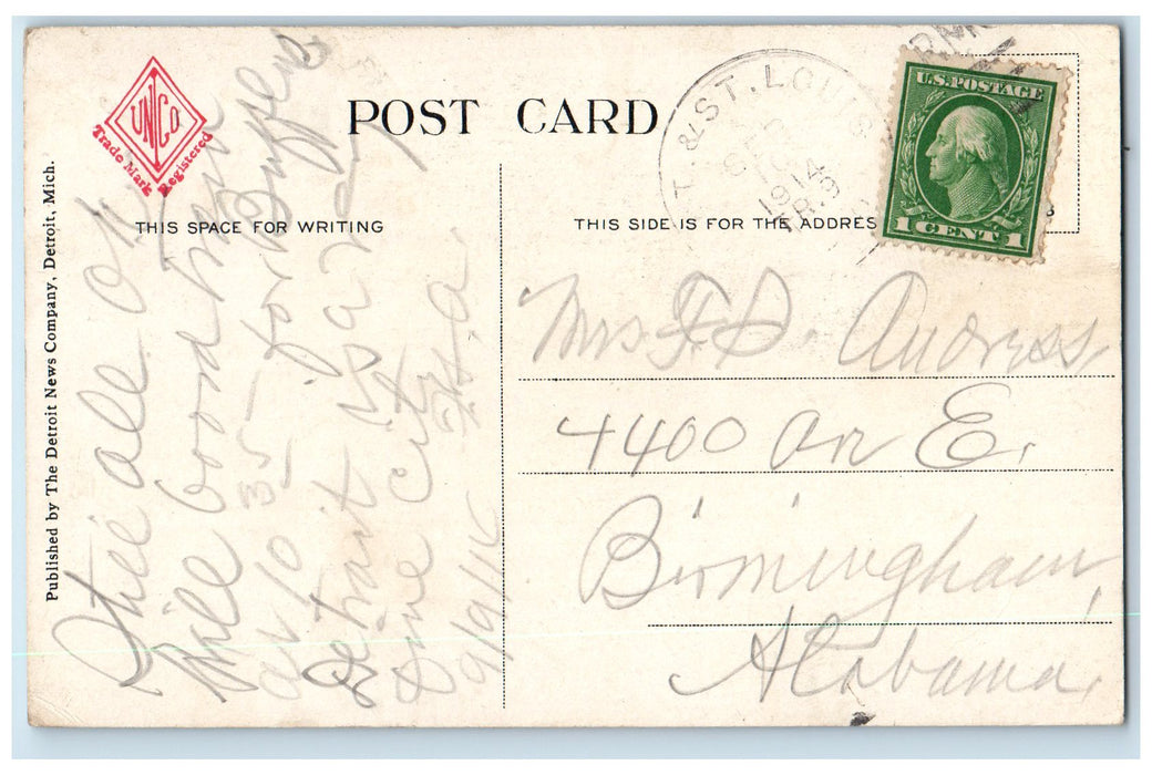 1914 Hotel Pontchartrain Building Restaurant Monument Detroit Michigan Postcard