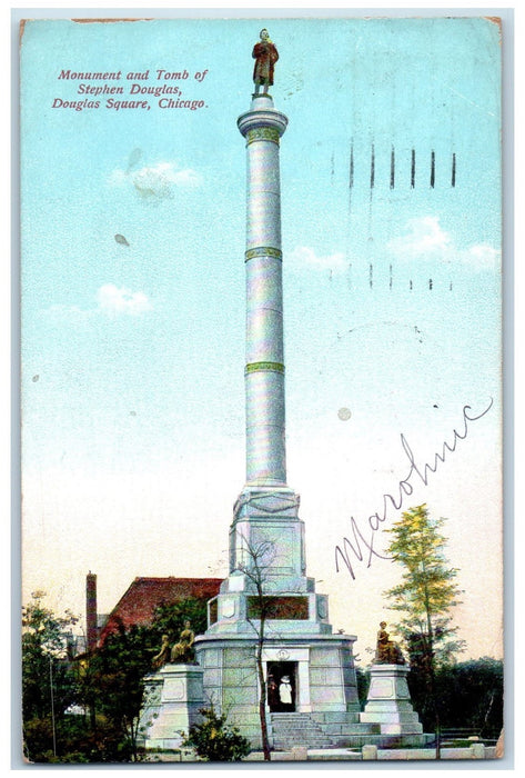 1909 Monument Tomb Stephen Douglas Douglas Square Chicago Illinois IL Postcard