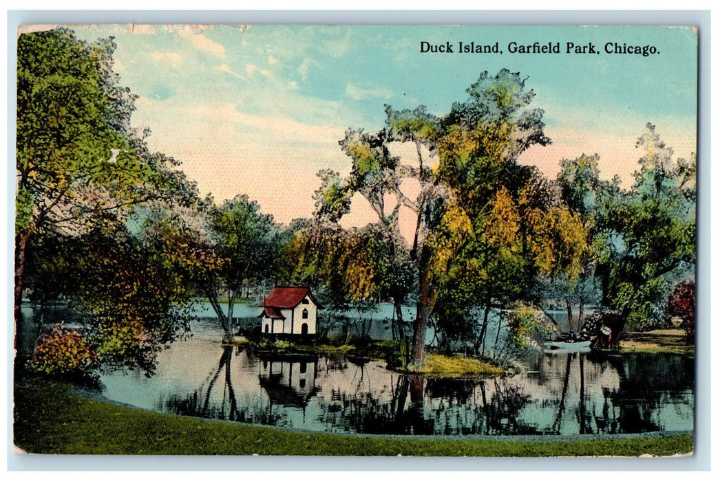 1913 Duck Land Garfield Park Cottage On Pond Lake Chicago Illinois IL Postcard