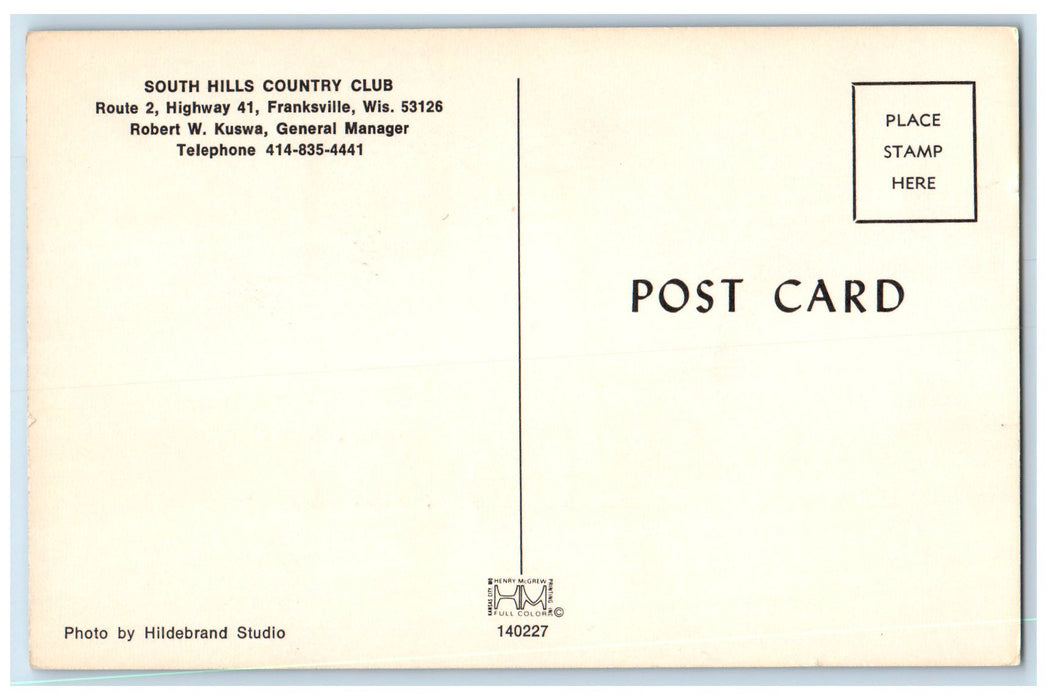 c1950's South Hills Country Club Restaurant Franksville Wisconsin WI Postcard