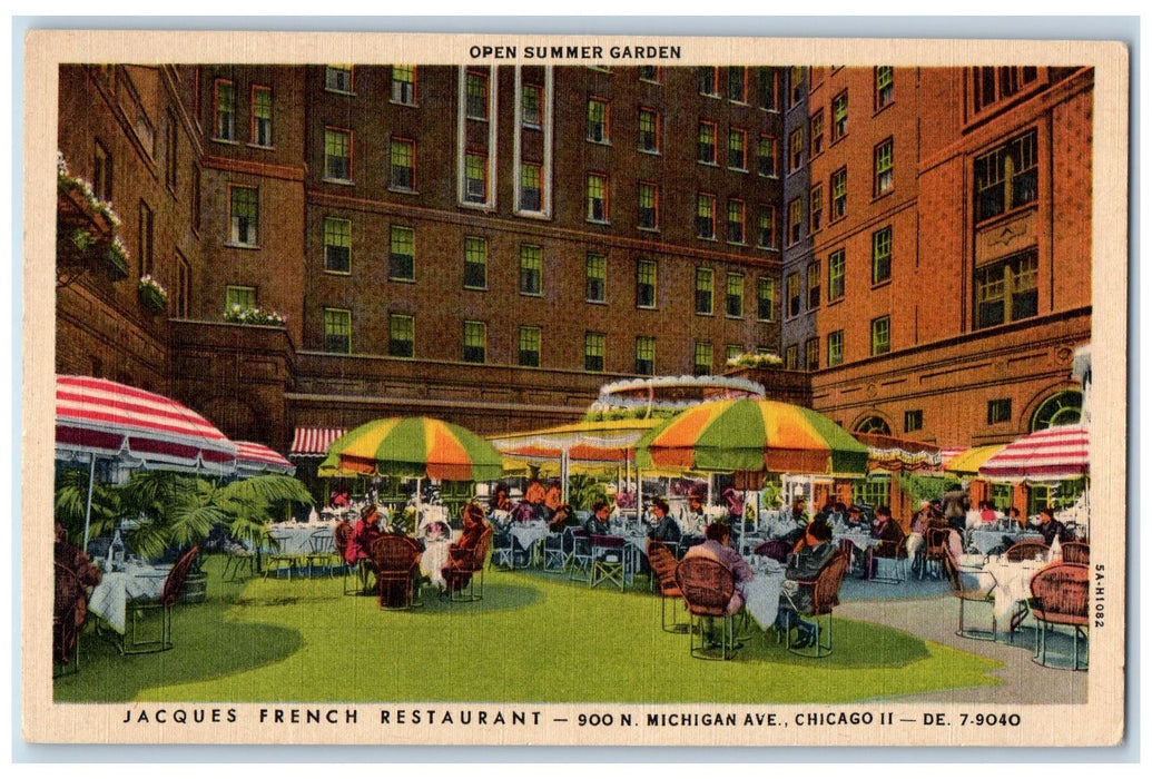 c1940 Open Summer Garden Jacques French Restaurant Chicago Illinois IL Postcard