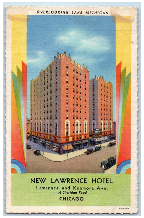 c1920's New Lawrence Hotel Sheridan Road Building Chicago Illinois IL Postcard