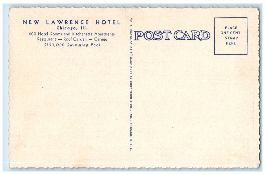 c1920's New Lawrence Hotel Sheridan Road Building Chicago Illinois IL Postcard