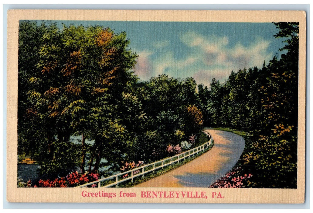 c1940 Greetings From Bentleyville Curve Road River Lake Pennsylvania PA Postcard