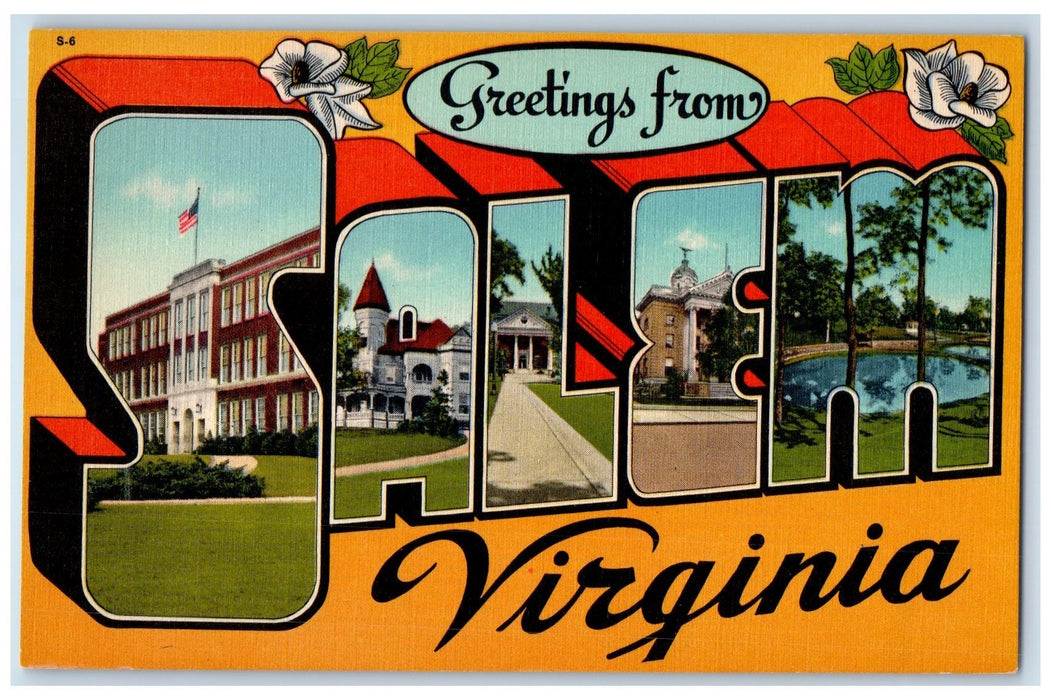 c1940 Greetings From Salem Big Letters Pool Multiple Views Virginia VA Postcard