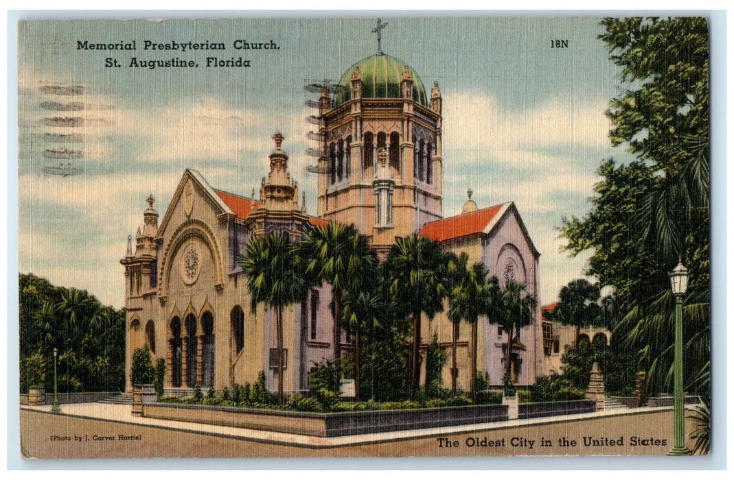 1949 Memorial Presbyterian Church St. Augustine Florida FL Posted Trees Postcard