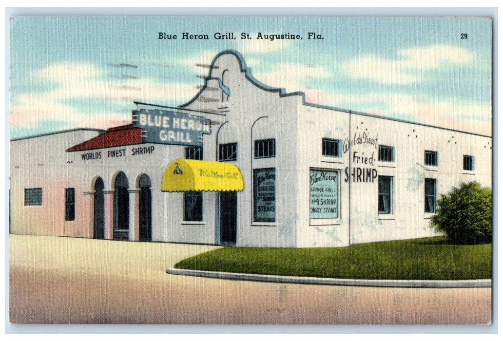 1949 Blue Heron Grill Exterior Roadside St. Augustine Florida FL Posted Postcard