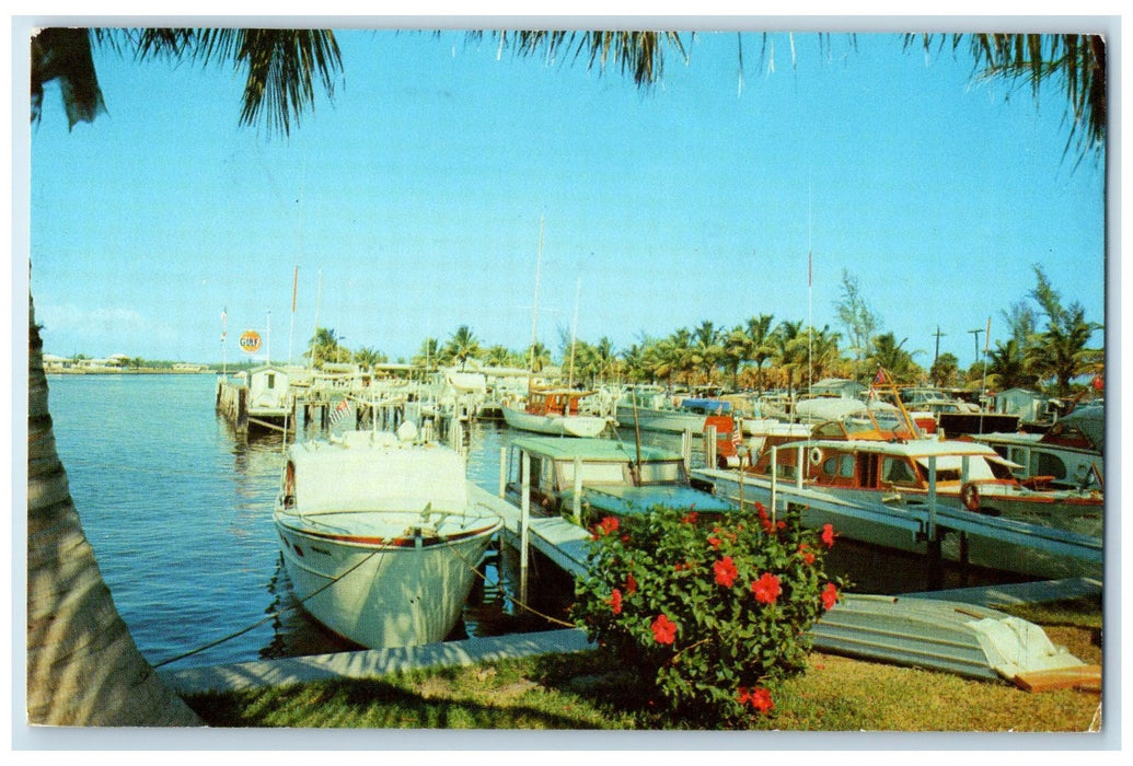 1972 Pompano Beach Yacht Flowers Scene Basin Florida FL Posted Boats Postcard
