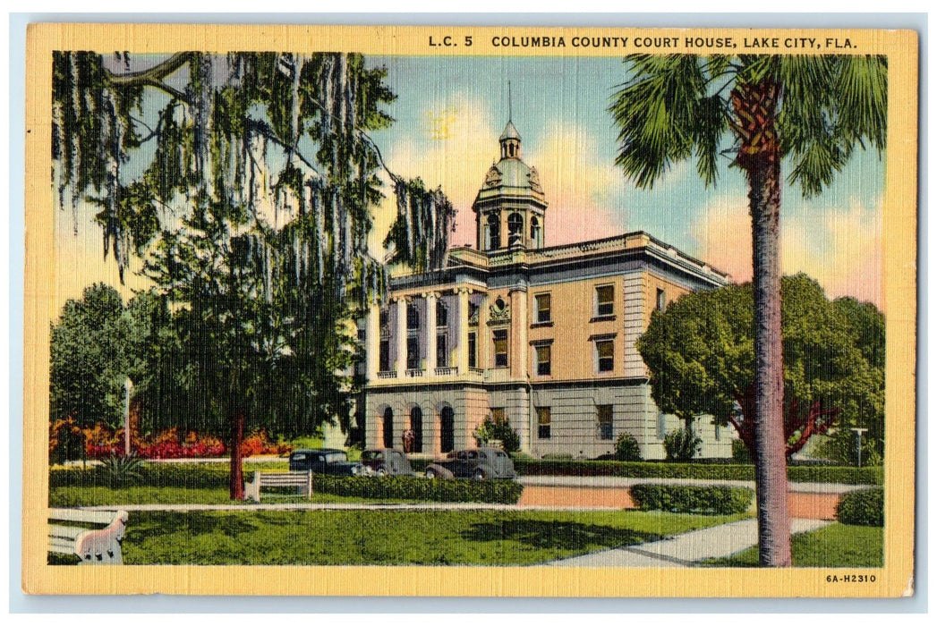 c1940s Columbia County Court House Scene Lake City Florida FL Unposted Postcard