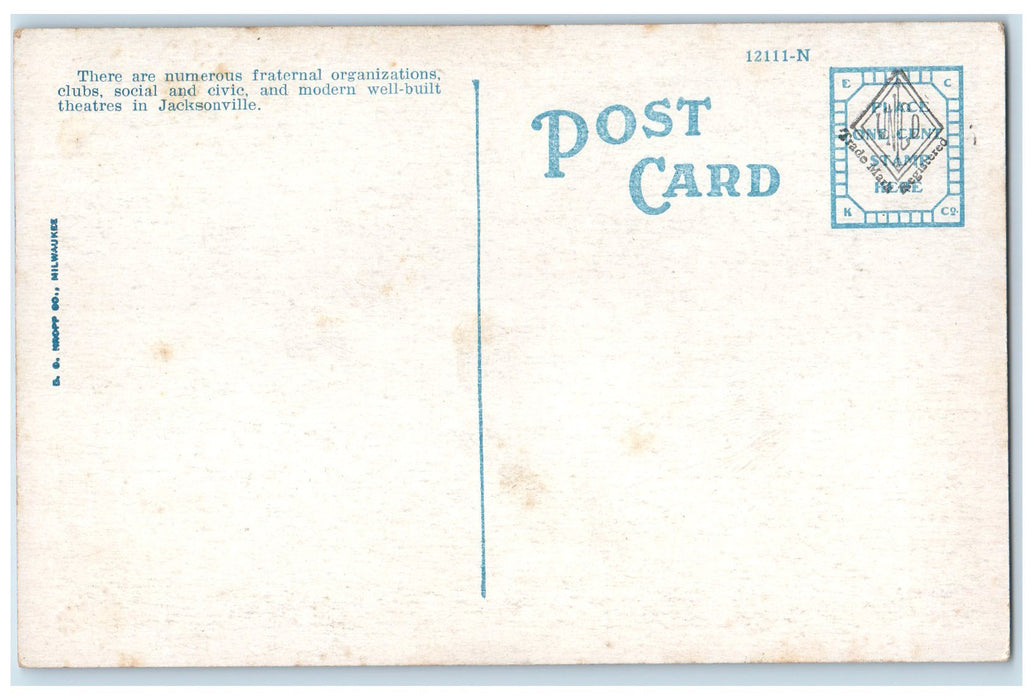 c1920s Scottish Rite Temple Exterior Roadside Jacksonville Florida FL Postcard