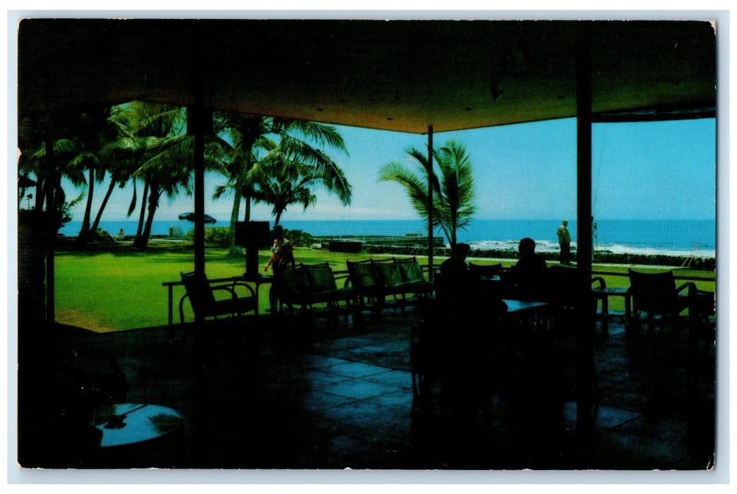 1961 Lovely Kona Inn Interior Sea Waves Scene At Kailua Hawaii HI Trees Postcard