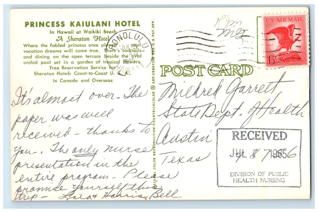 1965 Princess Kaiulani Hotel Exterior Waikiki Beach Honolulu Hawaii HI Postcard
