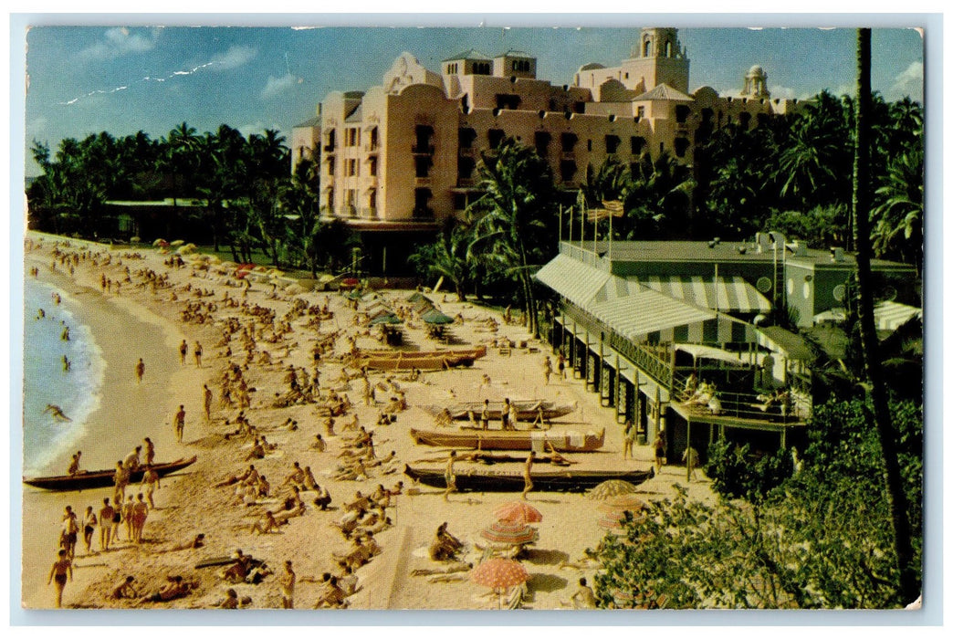 1954 Waikiki Beach Bathing And Tanning Scene Waikiki Honolulu Hawaii HI Postcard