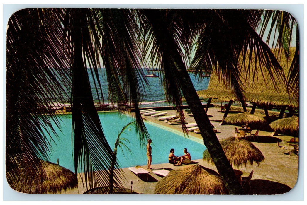 1965 Poolside At The Kona Inn Scene Kailua-Kona Hawaii HI Posted People Postcard