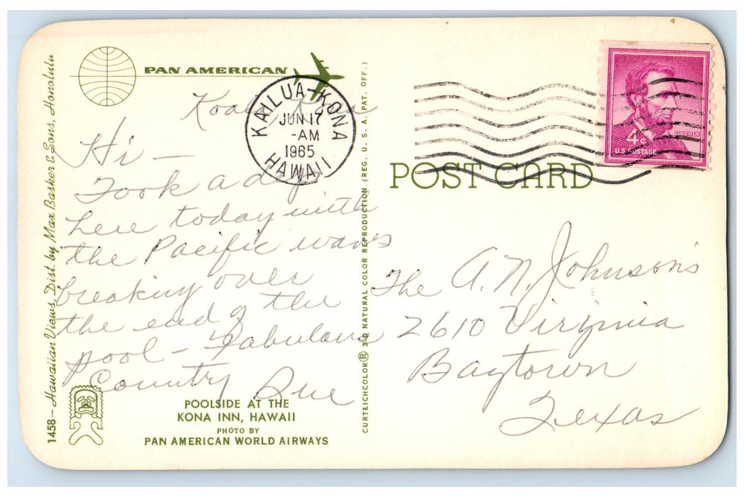 1965 Poolside At The Kona Inn Scene Kailua-Kona Hawaii HI Posted People Postcard